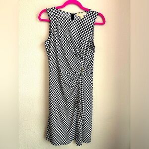 MICHAEL Michael Kors Black & White Checkerboard Ruched Ruffle Tank Dress L